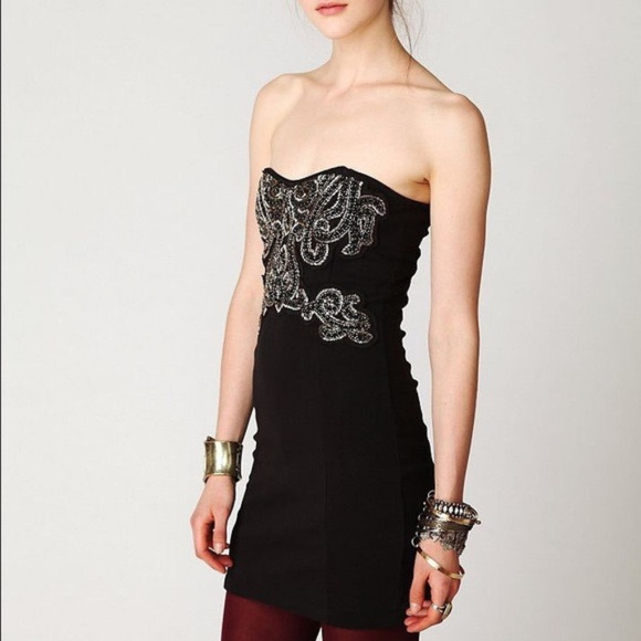 Free People Dresses & Skirts - Free People Strapless Beaded Black Bodycon Dress